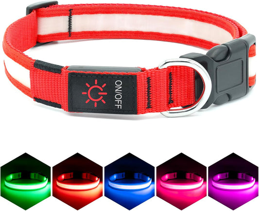 LED Dog Collar, Light up Dog Collar Adjustable USB Rechargeable Super Bright Safety Light Glowing Collars for Dogs