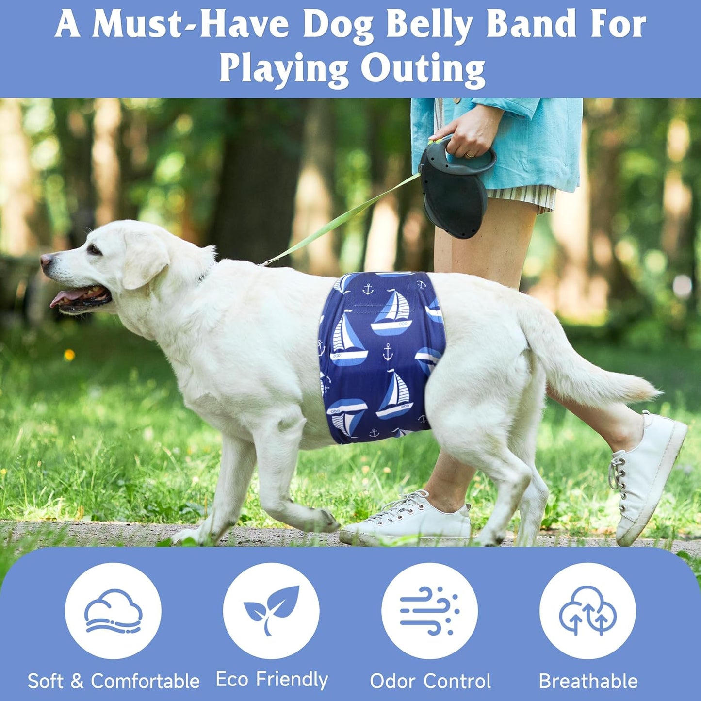 Premium Male Dog Wraps - High Absorbency Male Dog Diapers (Pack of 3) - Washable Belly Band for Male Dogs Incontinence and Puppy Training (Sailboat, XL)
