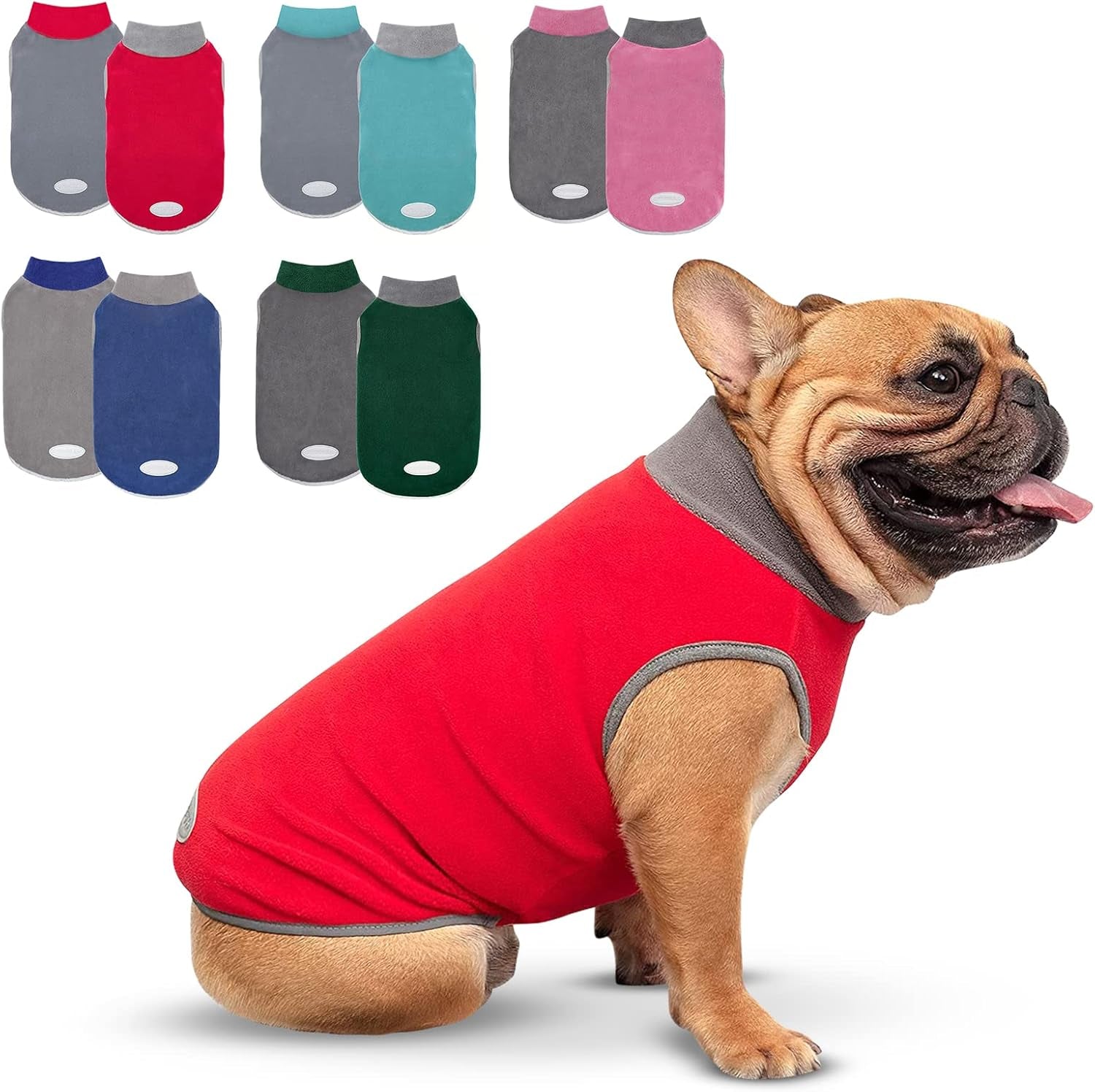 2 Pack Dog Sweatshirts Fleece Jacket with Reflective Stripe Pullover Stretchy Dog Sweater Soft Pet Clothes Lightweight Dog Sweaters for Small Dogs Turquoise & Grey