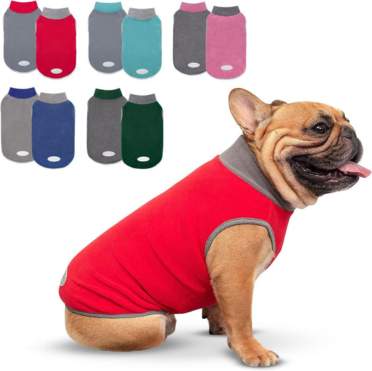 2 Pack Dog Sweatshirts Fleece Jacket with Reflective Stripe Pullover Stretchy Dog Sweater Soft Pet Clothes Lightweight Dog Sweaters for Small Dogs Turquoise & Grey