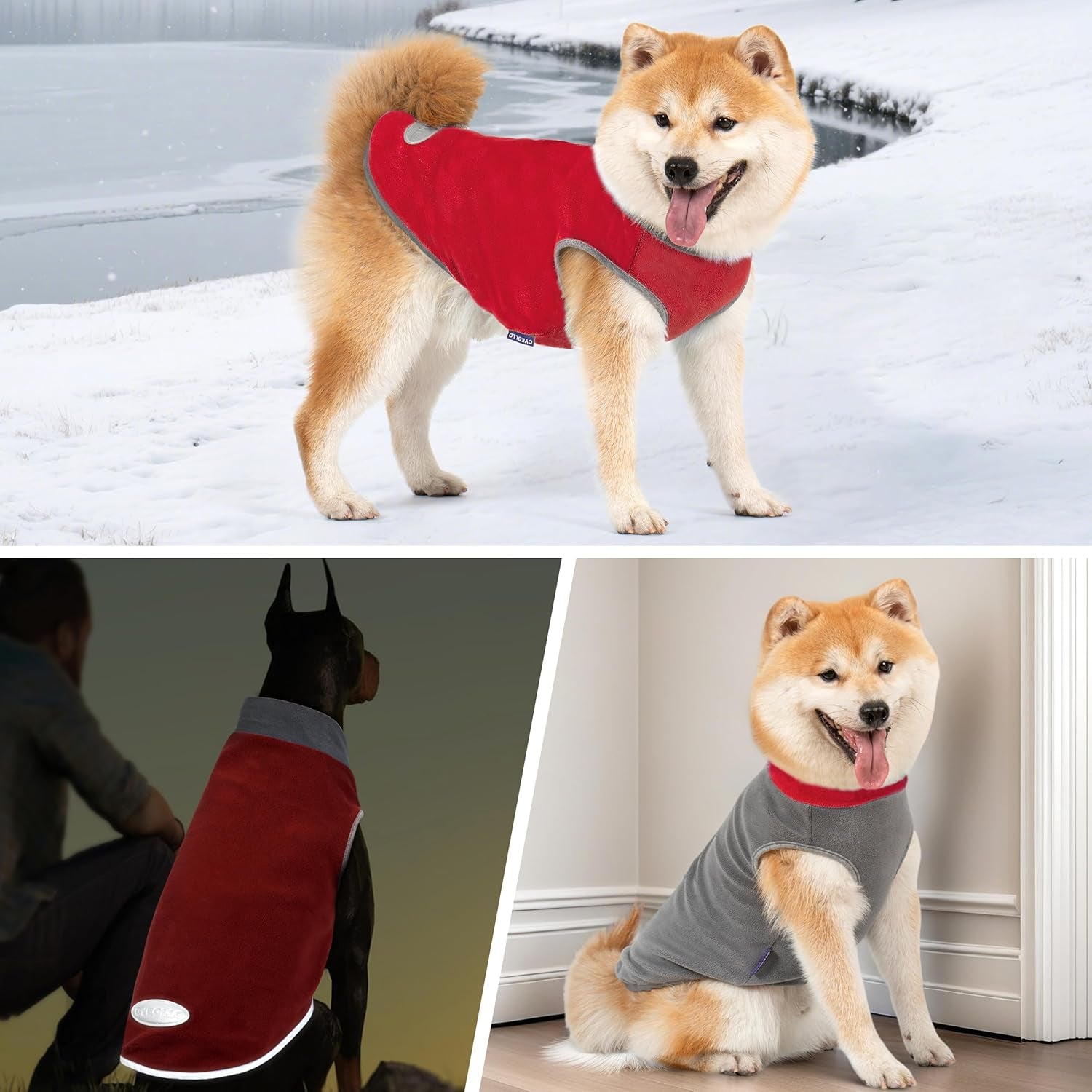 2 Pack Dog Sweatshirts Fleece Jacket with Reflective Stripe Pullover Stretchy Dog Sweater Soft Pet Clothes Lightweight Dog Sweaters for Small Dogs Turquoise & Grey